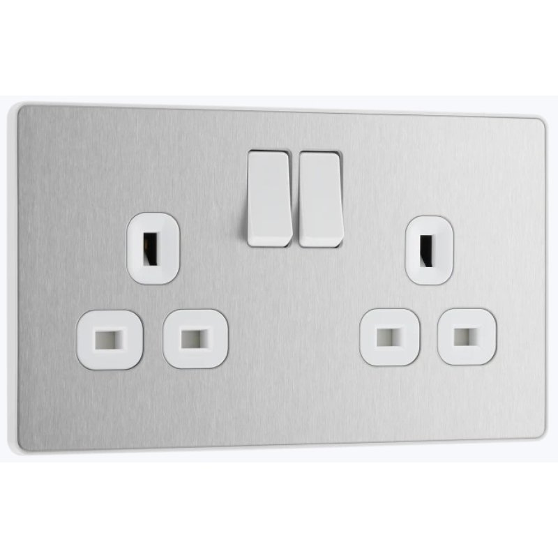 Brushed Steel 2 Gang Socket Holbury Hardware Stores 7011